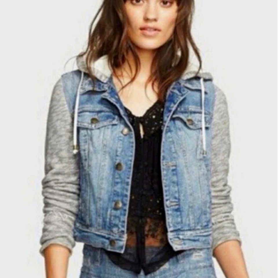 Free People Denim And Knit Gray Women's Jacket